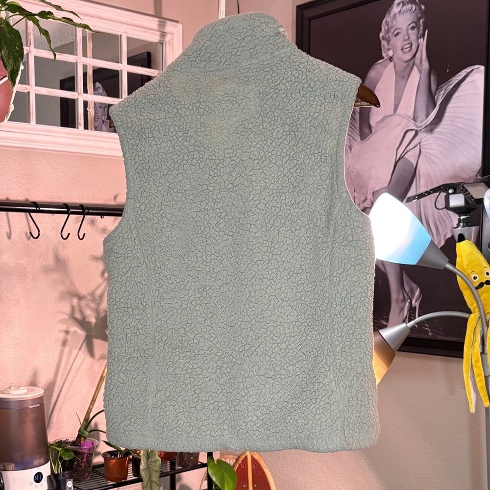 Sage Collective Sherpa Fleece Vest Womens Small Cream Full Zip Plaid Lined Cozy - Picture 4 of 6